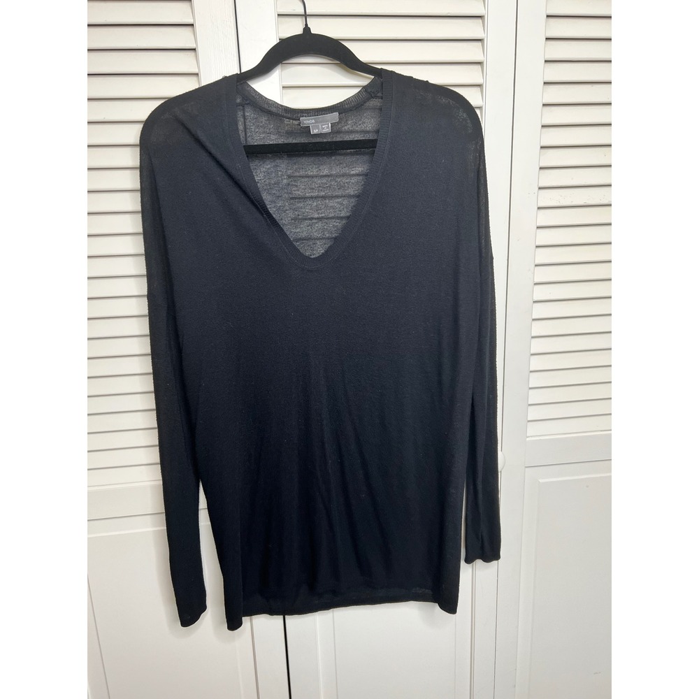 Vince Tunic Sweater Women's S Black V-Neck Lightweight Sheer Knit